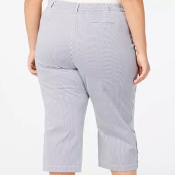 KAREN SCOTT - Plus Size Striped Button-Hem Capri - Picture 2 of 3